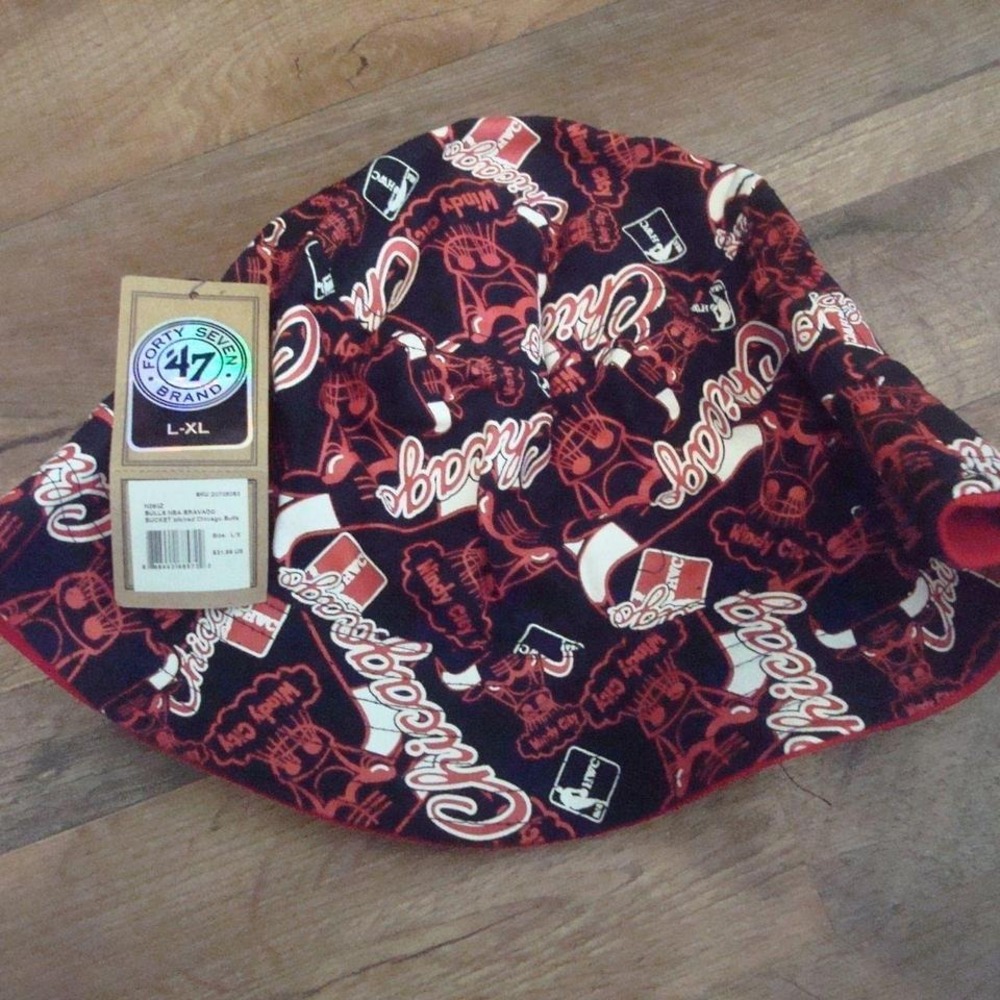 CHICAGO BULLS L/XL 47 FLOPPY BUCKET HAT CAP 00S Y2K VINTAGE W1β
